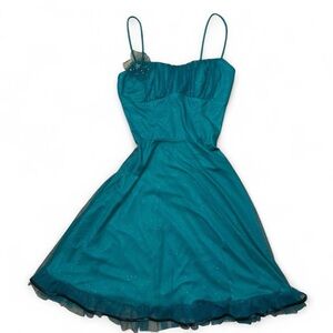 Ruby Rox American Vintage Sparkly Teal Spaghetti Strap Dress - Size 9